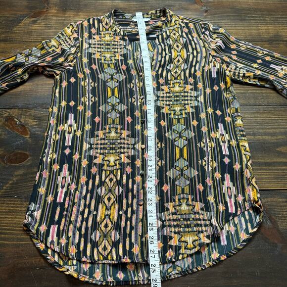 H&M Sheer Southwest Blouse Women’s 4 V-Neck Button Down Boho Black Shirt Top - Picture 4 of 11